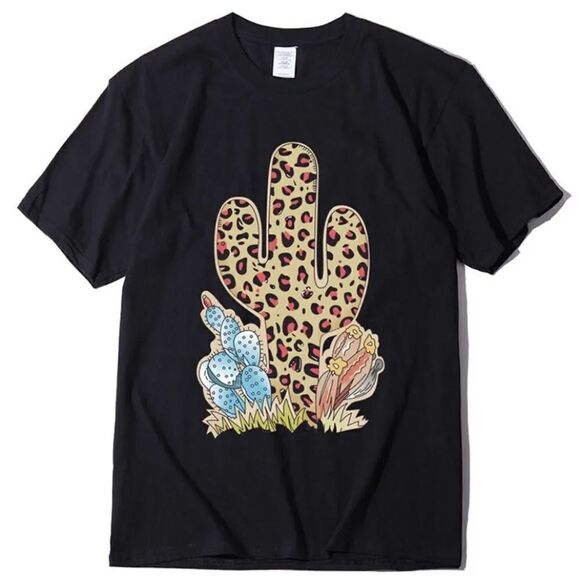 Waterschic Cheetah Cactus Short Sleeve Shirt Black Size Small - Picture 5 of 9